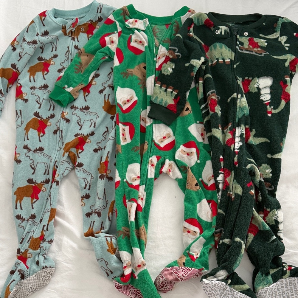 Holiday themed fleece footies for baby 18months